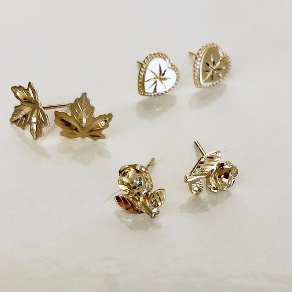 Jewelry - 3 Pairs of Diamond Cut Gold Earrings